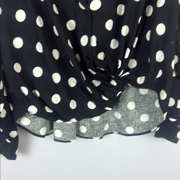 Zara Linen Blend Polka Black and White Wrap Blouse with Long Sleeves Size Large - Picture 7 of 11